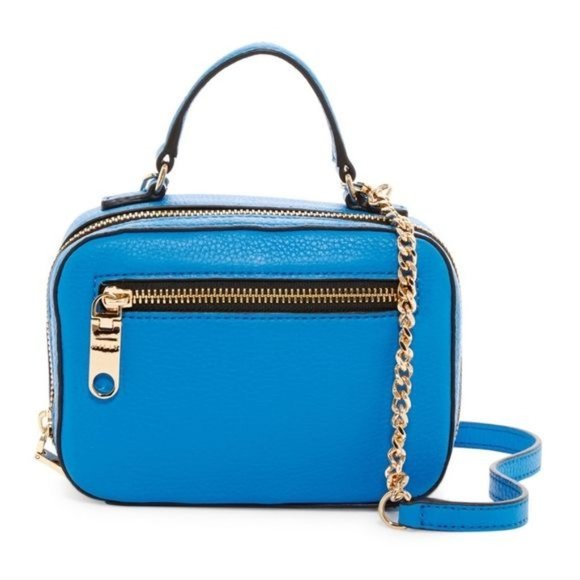 NWT Milly Bright Blue Gold Genuine Pebbled Leather Mini Satchel Purse Handbag - Picture 2 of 12